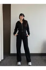 Siyah %100 Pamuk Kapüşonlu Fitilli Takım - 51232