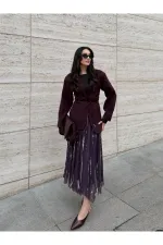 Mürdüm Kırışık Etek - 3369