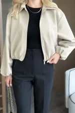 Camel Crop Bomber Ceket Camel Crop Bomber Ceket