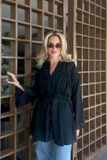 Chemise en voile de lin noir avec détail à la taille