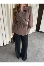 Kahverengi Vatkalı Transparan Gömlek - 5029