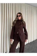 Kahverengi Hakim Yaka Ceket Pantolon Takım - 7100