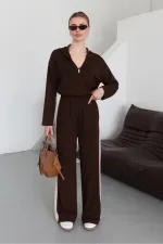 Ensemble à capuche marron avec garniture - 8569