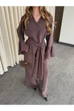 Brown Blouse and Pants Set with Ruffled Sleeves - 0812 Brown Blouse and Pants Set with Ruffled Sleeves - 0812