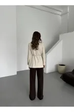 Bej %100 Pamuk İp Kemerli Ceket