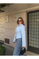 Mavi Vatkalı Fularlı Ceket - 85175