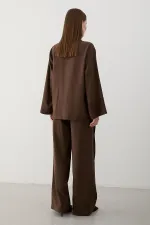 Ensemble pantalon et chemise marron avec détail à la taille - 8862