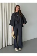 Ensemble chemisier et pantalon anthracite avec détails de surpiqûres au col - 9002