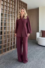 Ensemble chemisier et pantalon bordeaux - 8767