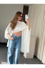 Ekru Muadil Tasarım Triko Pelerin Şal - 5241