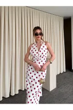 Robe blanc cassé à pois avec détail au dos - 4922