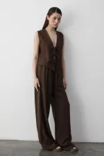 Brown 3-Lace Muslin Vest Set