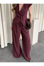 Bordo Margot Yelek Pantolon Takım - 308