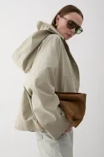 Mint Kapüşonlu Kısa Trençkot - 7003