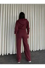 Bordo %100 Pamuk Kapüşonlu Fitilli Takım - 51232