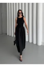 Siyah Sıfır Kol Pileli Elbise