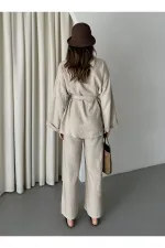 %100 Pamuk Kemerli Gömlek Pantolon Takım - 034