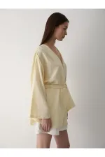 Yellow Cotton Linen Kimono with Button Detail and Belt