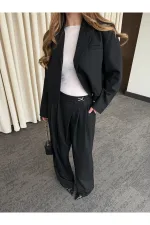 Ensemble veste courte et pantalon noir - 9689