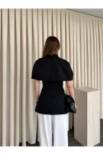 Siyah Pelerinli Straplez Bluz - 1101