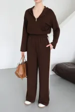 Ensemble à capuche marron avec garniture - 8569