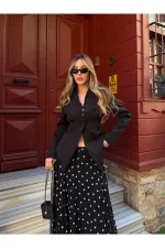 Siyah Asimetrik Kesim Kuşaklı Ceket - 3001