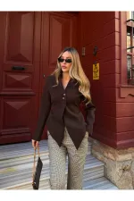 Veste asymétrique marron à ceinture - 3001