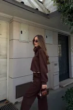 Ensemble de survêtement marron avec détail t-shirt et taille élastique - 0740
