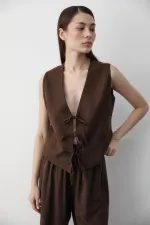 Brown 3-Lace Muslin Vest Set