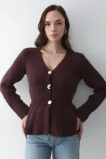 Gilet plissé bordeaux à 3 boutons - 251065