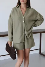 Haki Lorita Gömlek Şort Takım