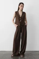 Brown 3-Lace Muslin Vest Set