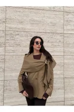 Ensemble broche et châle caramel, veste en polyviscose - 9707