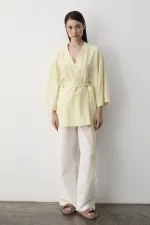 Sarı Iç Kemerli Fakir Kol Kimono - 5383