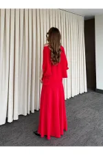 Kırmızı Omuz Drapeli Saten Bluz Etek Takım - 8005