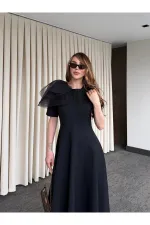 Siyah Seyyar Broşlu Elbise - 3151