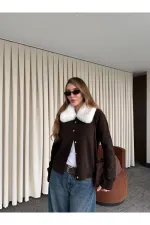 Kahverengi Yakası Kürklü Hırka - 261002