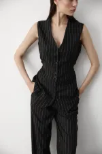 Black Multi-Button Striped Premium Suit Black Multi-Button Striped Premium Suit