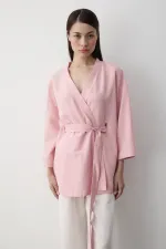Pembe Iç Kemerli Fakir Kol Kimono - 5383