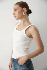 Açık Ekru Önden Düğmeli Atlet - 251001