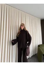 Ensemble pull en maille marron - 98078