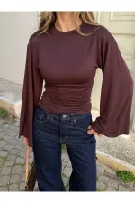Kahverengi İspanyol Kol Bluz - 261021