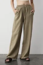 Pantalon en coton et lin Çağla avec taille élastique