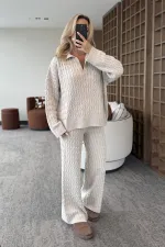 Ensemble pull en maille beige - 98074