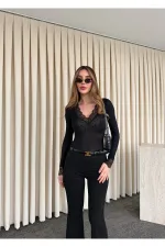 Pantalon noir à jambes larges style espagnol - 1404