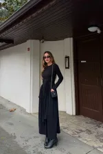 Siyah Bağlamalı Elbise - 4988