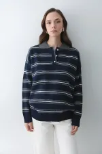 Pull à col polo bleu marine et anthracite - 241248