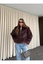 Kahverengi Kürk Mont - 9679