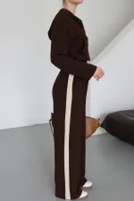 Ensemble à capuche marron avec garniture - 8569