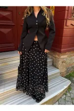 Siyah Asimetrik Kesim Kuşaklı Ceket - 3001